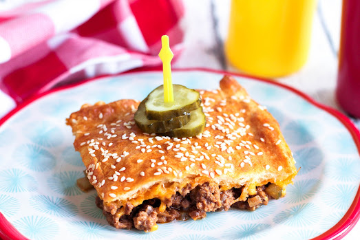 single slice of cheeseburger casserole